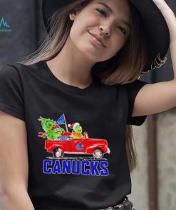 Happy Merry Christmas The Grinch drive a car Vancouver Canucks ice hockey logo flag gift shirt