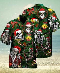 Happy Skull Christmas Print Aloha Shirt, Santa Hawaiian Style