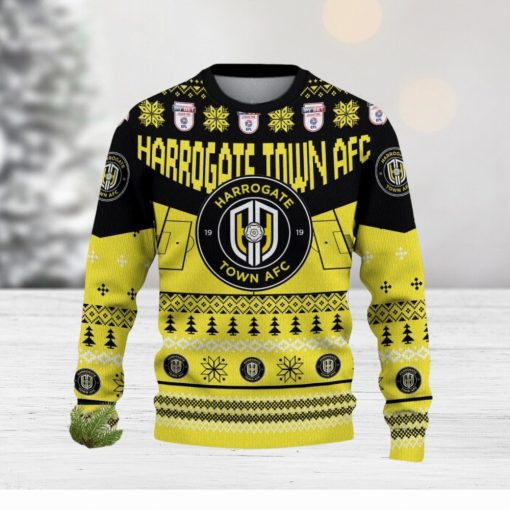 Harrogate Town AFC Snowflakes Tree Custom Name Ugly Christmas Sweater New For Fans Gift Holidays Christmas