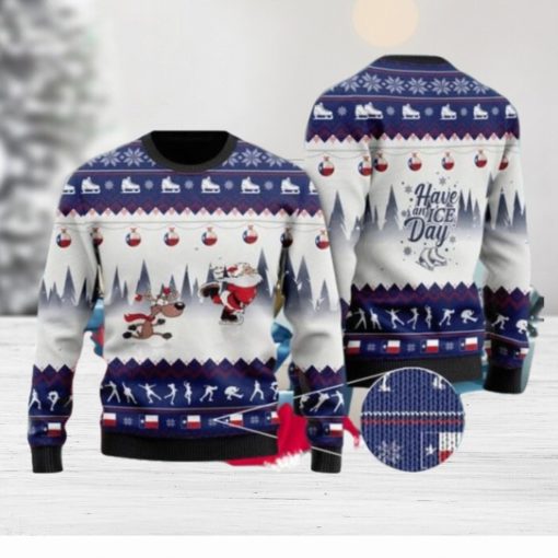 Have An Ice Day Santa Claus And Reindeer Speed Skating Ugly Christmas Sweater Special Gift For Loved Ones