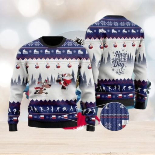 Have An Ice Day Santa Claus And Reindeer Speed Skating Ugly Christmas Sweater Special Gift For Loved Ones