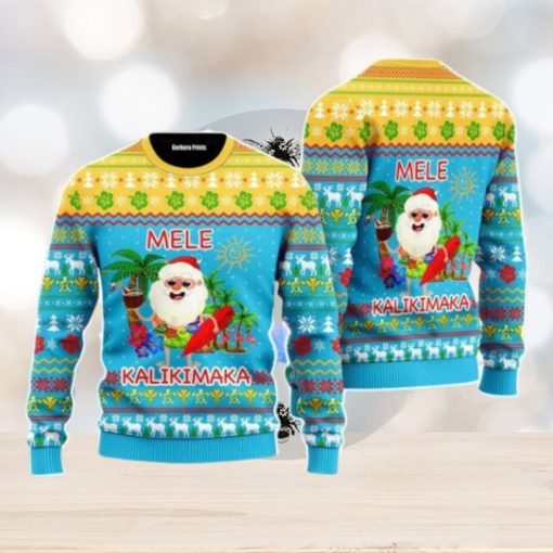 Hawaiian Santa Claus Mele Kalikimaka Sunset Christmas Unisex Ugly Sweater