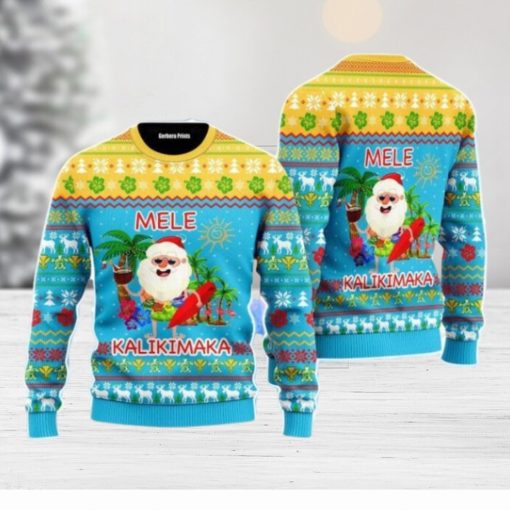 Hawaiian Santa Claus Mele Kalikimaka Sunset Christmas Unisex Ugly Sweater