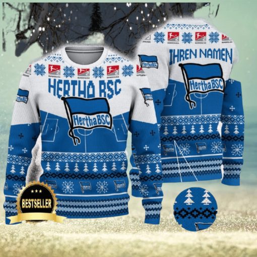 Hertha BSC Ugly Christmas Sweater Logo Custom Name Gift Fans