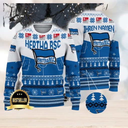 Hertha BSC Ugly Christmas Sweater Logo Custom Name Gift Fans