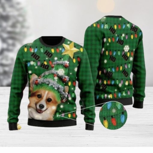 Ho Ho Ho Corgi Dog Christmas Tree Ugly Christmas Sweater