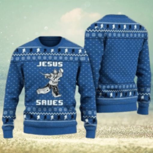 Hockey Jesus Saves Ugly Christmas Sweater