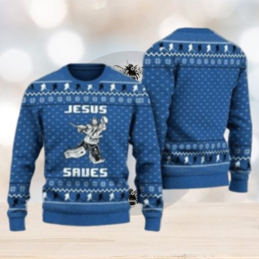 Hockey Jesus Saves Ugly Christmas Sweater