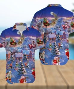 Hockey Santa Xmas Hawaiian Shirt, Mens Christmas Hawaiian Shirt