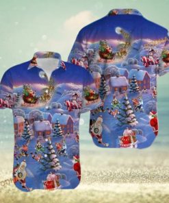 Hockey Santa Xmas Hawaiian Shirt, Mens Christmas Hawaiian Shirt