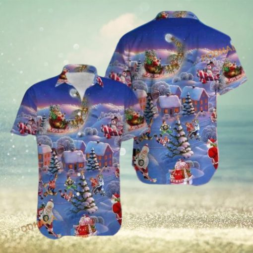 Hockey Santa Xmas Hawaiian Shirt, Mens Christmas Hawaiian Shirt