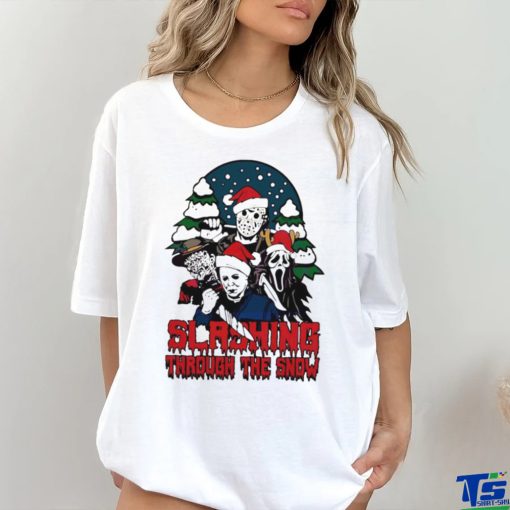 Horror Santa hat slashing through the snow shirt