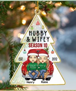 Hubby & Wifey Still Counting Season Couple Personalized Custom Ornament Acrylic Tree Shaped Christmas Gift For Husband Wife, Anniversary