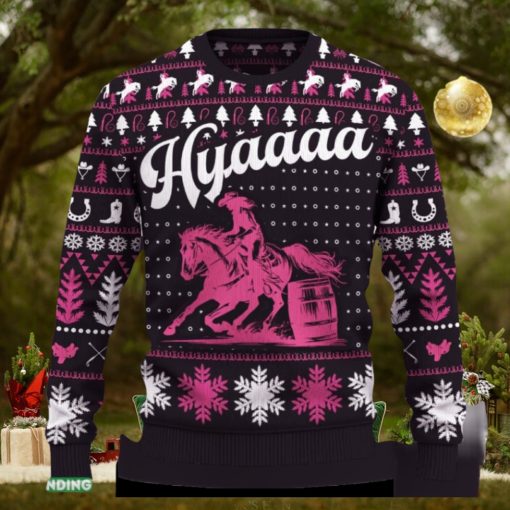 Hyaaaa Barrel Racing Cowgirl Ugly Christmas Sweater New Pattern Tree Holidays Gift Fans