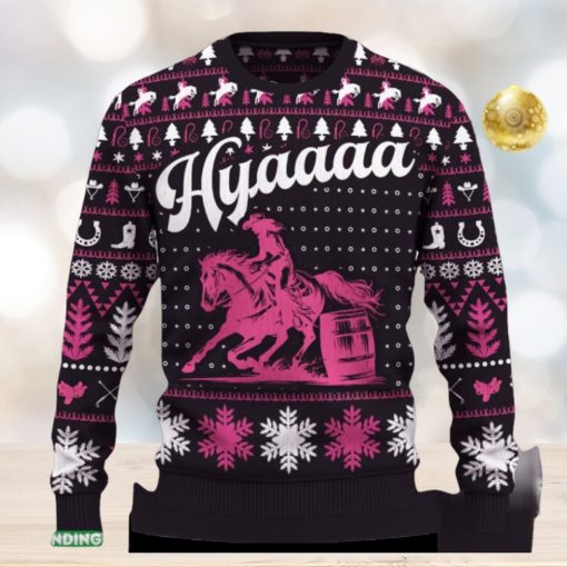 Hyaaaa Barrel Racing Cowgirl Ugly Christmas Sweater New Pattern Tree Holidays Gift Fans