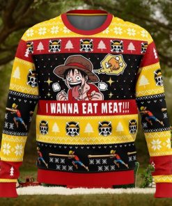 I Want To Eat Meat Luffy One Piece Ugly Christmas Sweater