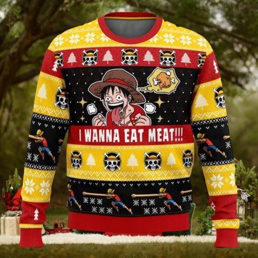 I Want To Eat Meat Luffy One Piece Ugly Christmas Sweater