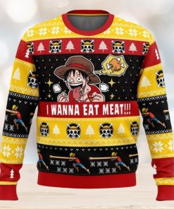 I Want To Eat Meat Luffy One Piece Ugly Christmas Sweater