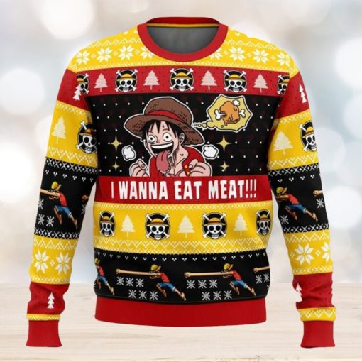 I Want To Eat Meat Luffy One Piece Ugly Christmas Sweater