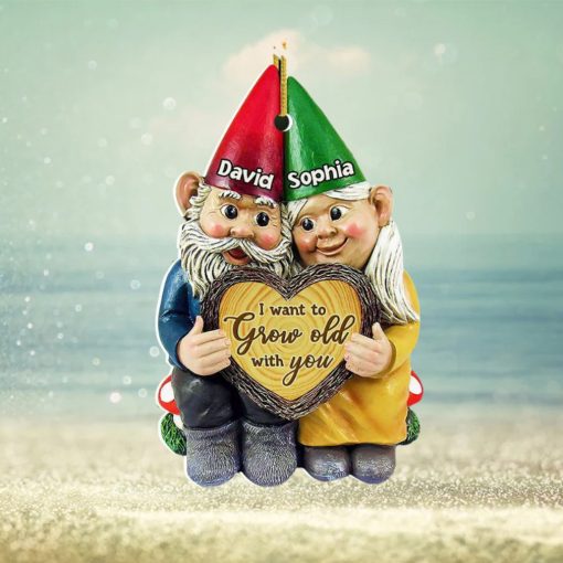 I Want To Grow Old With You, Couple Gift, Personalized Acrylic Ornament, Old Garden Gnome Couple Ornament, Christmas Gift