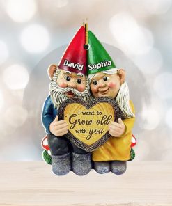 I Want To Grow Old With You, Couple Gift, Personalized Acrylic Ornament, Old Garden Gnome Couple Ornament, Christmas Gift