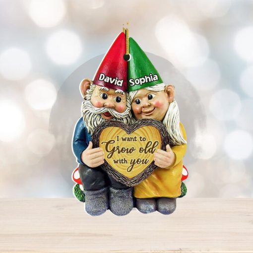 I Want To Grow Old With You, Couple Gift, Personalized Acrylic Ornament, Old Garden Gnome Couple Ornament, Christmas Gift