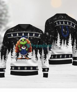 Indianapolis Colts Black Grinch Turkey Disguise Thankgiving Knitted Christmas Sweater AOP Gift Holidays