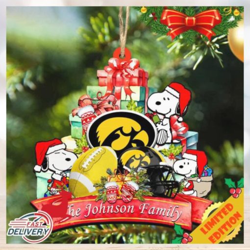 Iowa Hawkeyes Snoopy Christmas NCAA Ornament Personalized Your Family Name