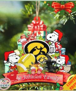 Iowa Hawkeyes Snoopy Christmas NCAA Ornament Personalized Your Family Name