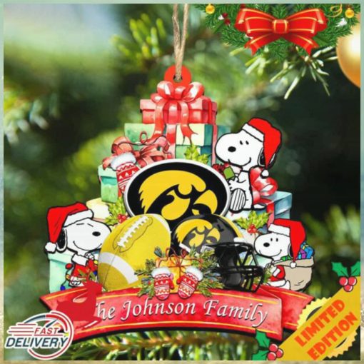 Iowa Hawkeyes Snoopy Christmas NCAA Ornament Personalized Your Family Name