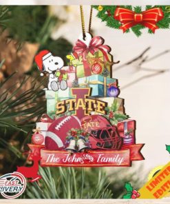 Iowa State Cyclones And Snoopy Christmas NCAA Ornament Custom Your Family Name