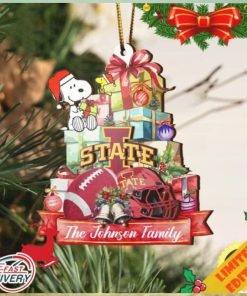 Iowa State Cyclones And Snoopy Christmas NCAA Ornament Custom Your Family Name