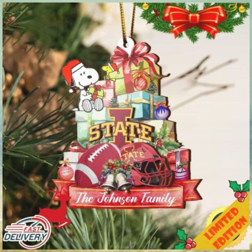 Iowa State Cyclones And Snoopy Christmas NCAA Ornament Custom Your Family Name