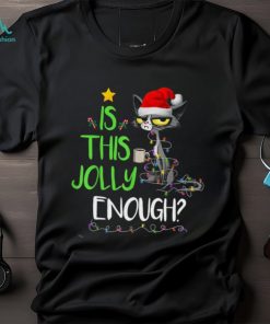 Is This Jolly Enough Black Cat Merry Christmas Tree Lights Shirt