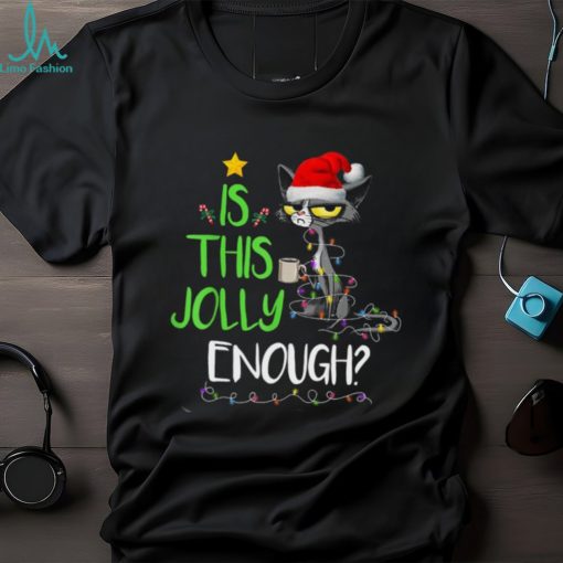 Is This Jolly Enough Black Cat Merry Christmas Tree Lights Shirt