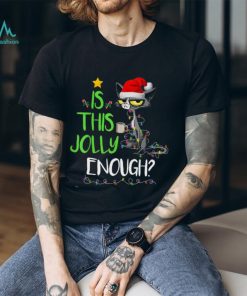 Is This Jolly Enough Black Cat Merry Christmas Tree Lights Shirt