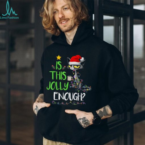 Is This Jolly Enough Black Cat Merry Christmas Tree Lights Shirt
