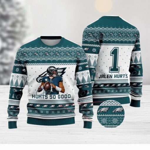 Jalen Hurts Philadelphia Eagles Hurts So Good Number 1 NFL Christmas Ugly Sweater