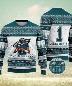 Jalen Hurts Philadelphia Eagles Hurts So Good Number 1 NFL Christmas Ugly Sweater