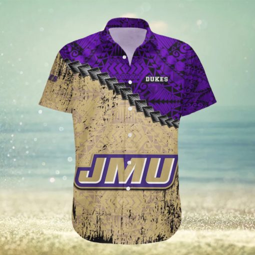 James Madison Dukes 3D Hawaiian Shirt Grunge Polynesian TattooNCAA Summer Beach For Fans Gift