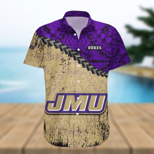 James Madison Dukes 3D Hawaiian Shirt Grunge Polynesian TattooNCAA Summer Beach For Fans Gift