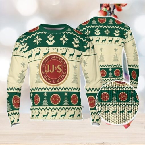 Jameson Ugly Sweater Pine Trees n Reindeer Beer Loves ugly Gift Christmas Sweater