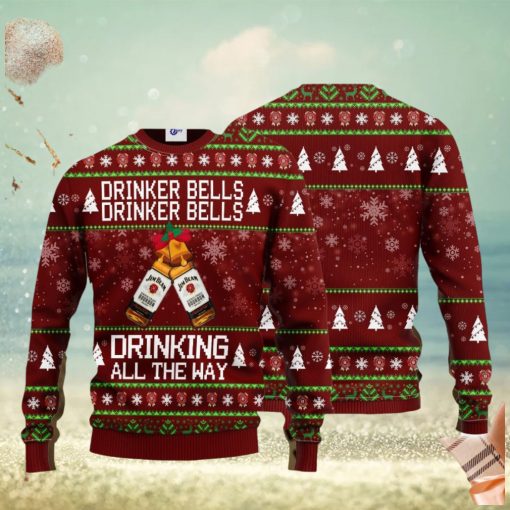 Jim Beam Drinker Bells Drinker Bells Drinking All The Way 3D Ugly Christmas Sweater Unisex Sweater Christmas Gift