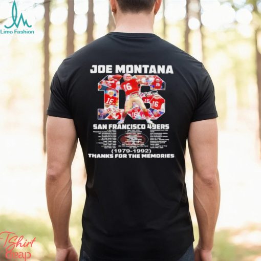 Joe Montana San Francisco 49ers 1979 1992 thanks for the memories t shirt