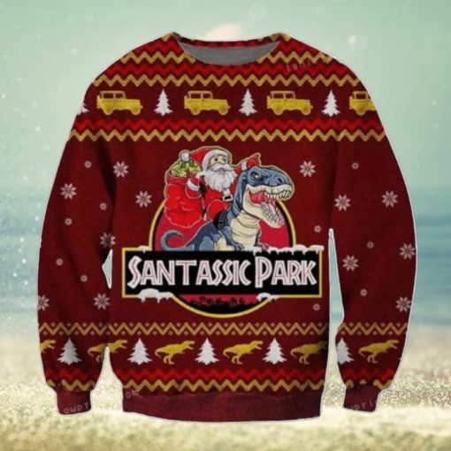 Jurassic Park Santa Claus Riding A Dinosaur Ugly Sweater For Men And Women