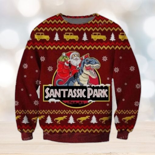 Jurassic Park Santa Claus Riding A Dinosaur Ugly Sweater For Men And Women