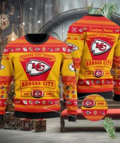 Kansas City Chiefs Football Team Logo Custom Name Personalized Ugly Christmas Sweater