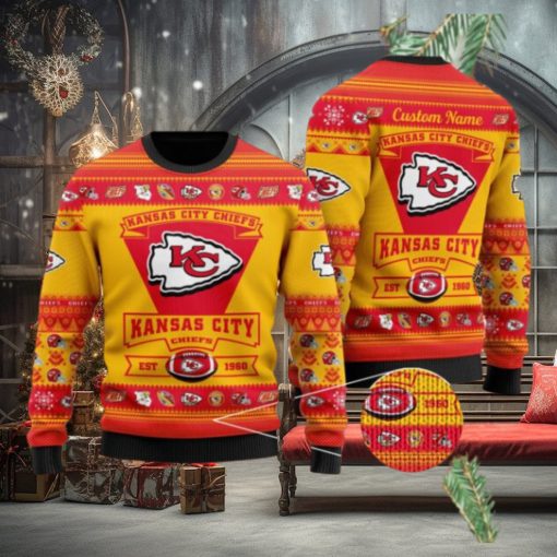 Kansas City Chiefs Football Team Logo Custom Name Personalized Ugly Christmas Sweater