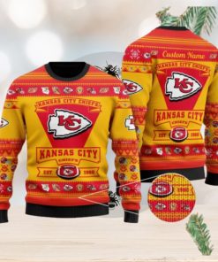 Kansas City Chiefs Football Team Logo Custom Name Personalized Ugly Christmas Sweater