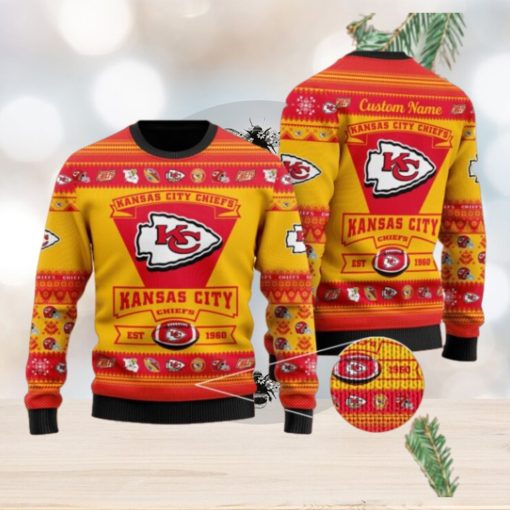 Kansas City Chiefs Football Team Logo Custom Name Personalized Ugly Christmas Sweater